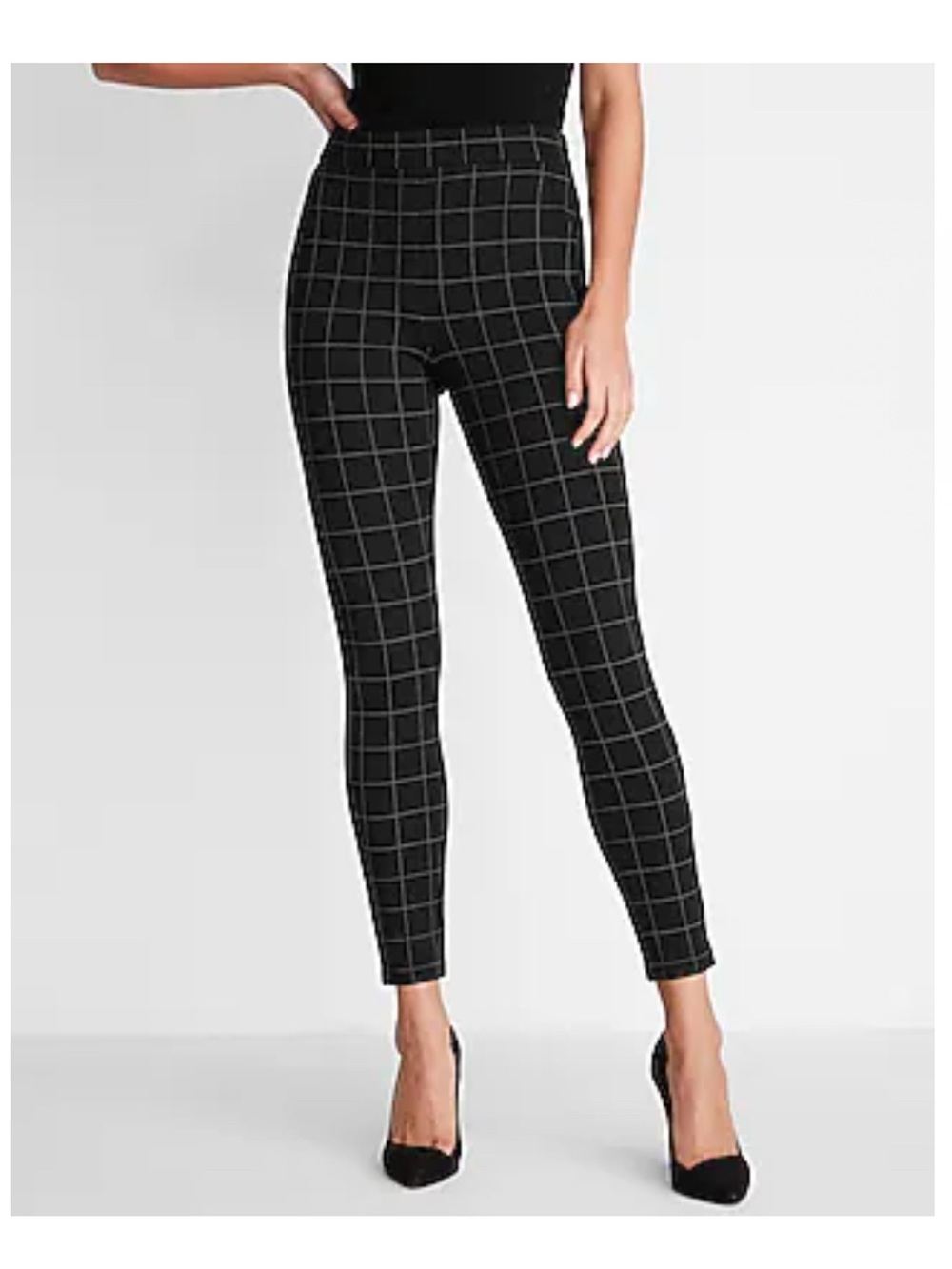 Express Windowpane High-Waist Ankle Pants